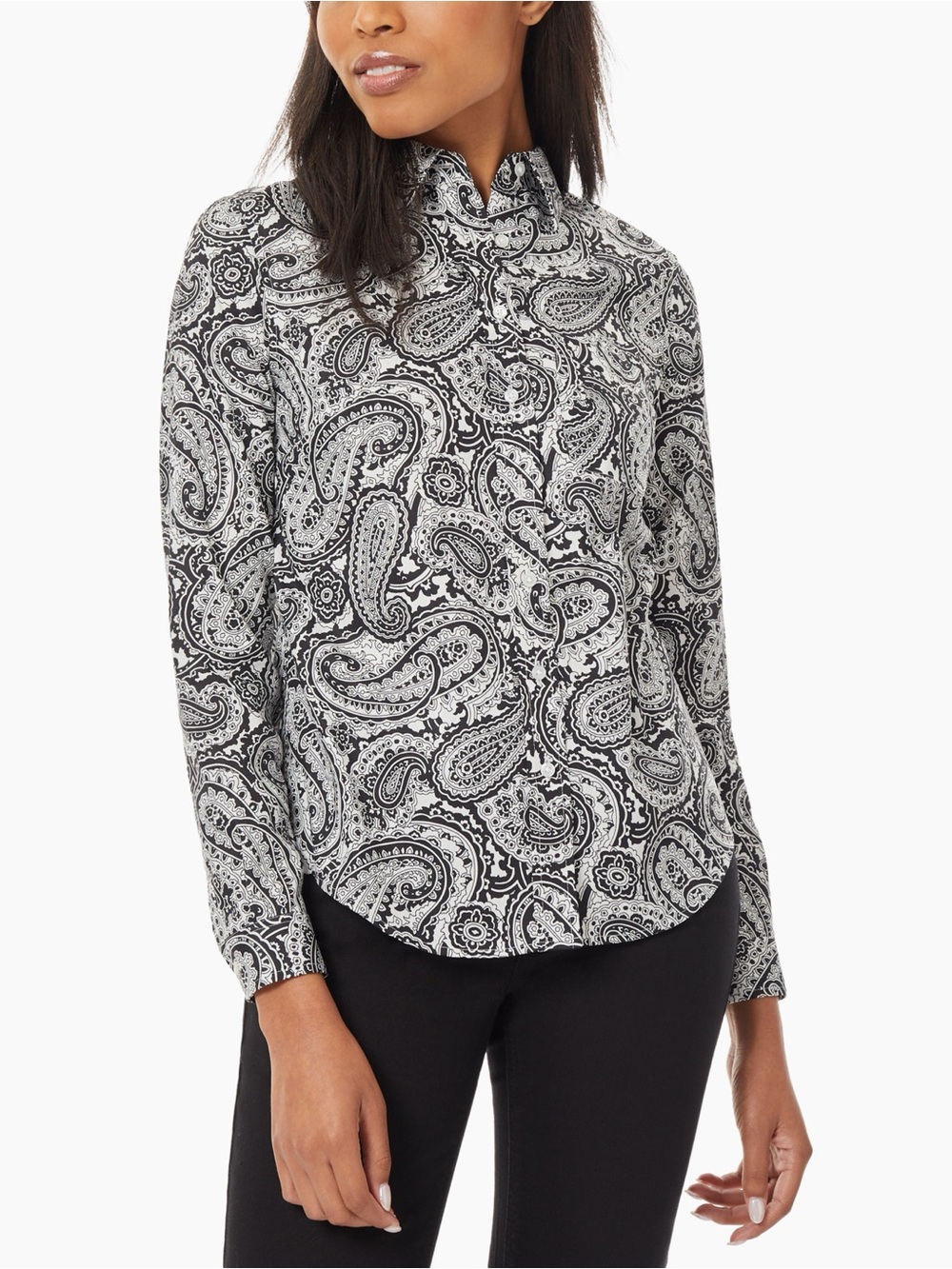 J. Crew The Perfect Shirt Gray & White Paisley Print Cotton Slim Fit Button Down